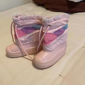 1980s Kids Waterproof Pink Boots Size 6 MADE IN USA! Purple Teal Draw String